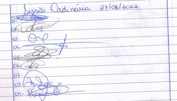Lista de Presença dos vereadores 27 de Junho
